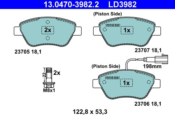 ATE 13.0470-3982.2 - Kit pastiglie freno, Freno a disco autozon.pro