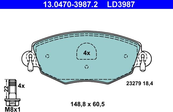 ATE 13.0470-3987.2 - Kit pastiglie freno, Freno a disco autozon.pro