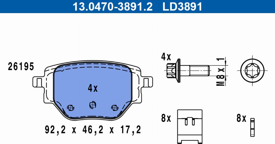 ATE 13.0470-3891.2 - Kit pastiglie freno, Freno a disco autozon.pro