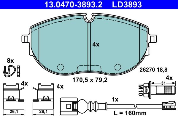 ATE 13.0470-3893.2 - Kit pastiglie freno, Freno a disco autozon.pro