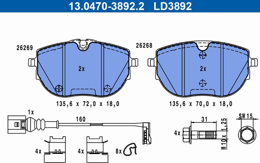 ATE 13.0470-3892.2 - Kit pastiglie freno, Freno a disco autozon.pro