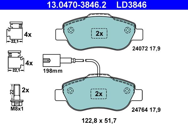 ATE 13.0470-3846.2 - Kit pastiglie freno, Freno a disco autozon.pro