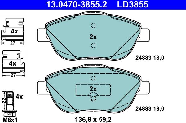 ATE 13.0470-3855.2 - Kit pastiglie freno, Freno a disco autozon.pro