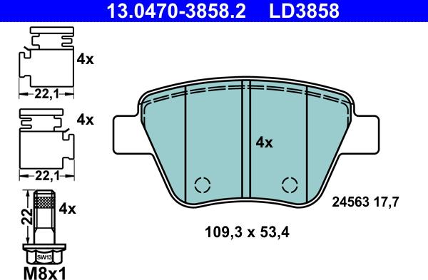 ATE 13.0470-3858.2 - Kit pastiglie freno, Freno a disco autozon.pro