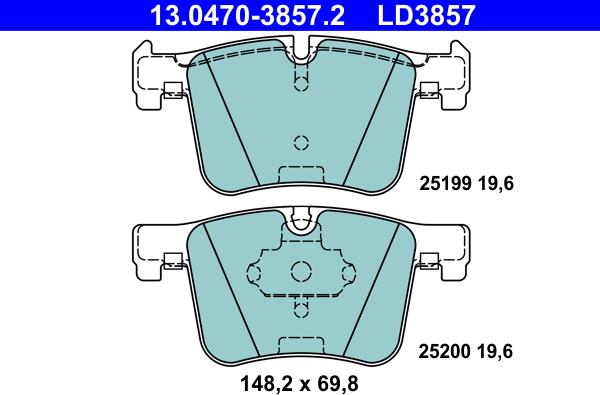 ATE 13.0470-3857.2 - Kit pastiglie freno, Freno a disco autozon.pro