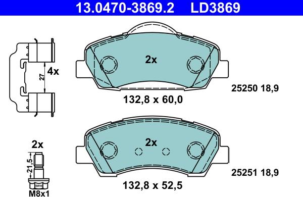 ATE 13.0470-3869.2 - Kit pastiglie freno, Freno a disco autozon.pro