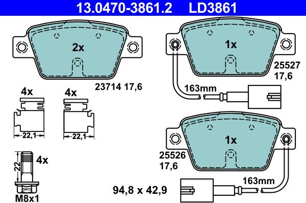 ATE 13.0470-3861.2 - Kit pastiglie freno, Freno a disco autozon.pro