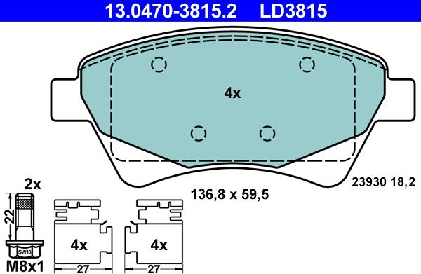 ATE 13.0470-3815.2 - Kit pastiglie freno, Freno a disco autozon.pro