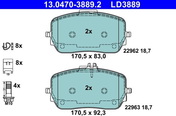 ATE 13.0470-3889.2 - Kit pastiglie freno, Freno a disco autozon.pro