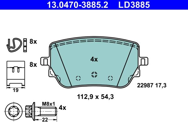 ATE 13.0470-3885.2 - Kit pastiglie freno, Freno a disco autozon.pro