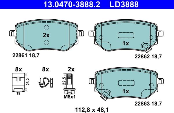 ATE 13.0470-3888.2 - Kit pastiglie freno, Freno a disco autozon.pro