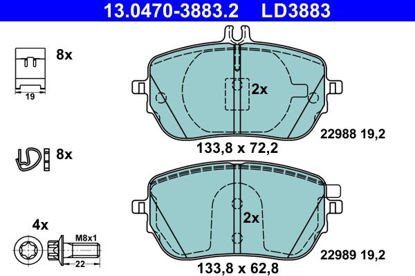 ATE 13.0470-3883.2 - Kit pastiglie freno, Freno a disco autozon.pro