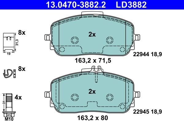 ATE 13.0470-3882.2 - Kit pastiglie freno, Freno a disco autozon.pro