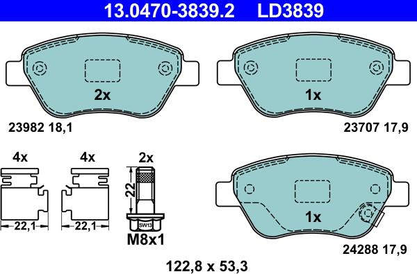 ATE 13.0470-3839.2 - Kit pastiglie freno, Freno a disco autozon.pro