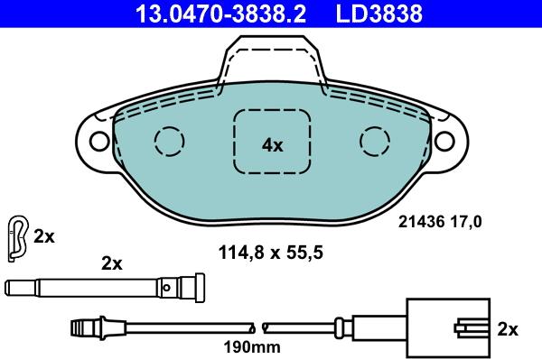 ATE 13.0470-3838.2 - Kit pastiglie freno, Freno a disco autozon.pro