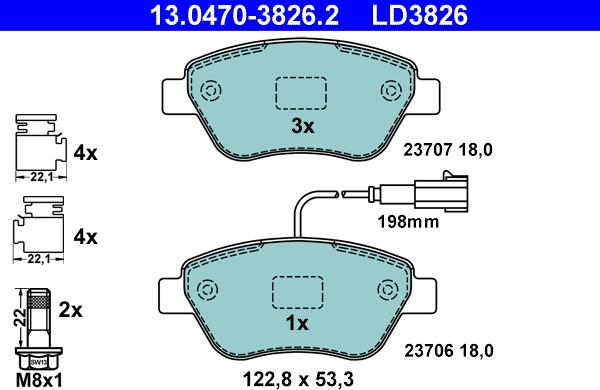 ATE 13.0470-3826.2 - Kit pastiglie freno, Freno a disco autozon.pro