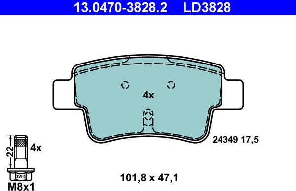 ATE 13.0470-3828.2 - Kit pastiglie freno, Freno a disco autozon.pro