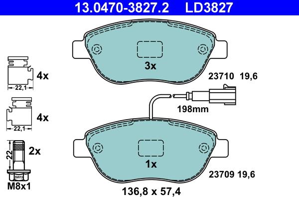 ATE 13.0470-3827.2 - Kit pastiglie freno, Freno a disco autozon.pro