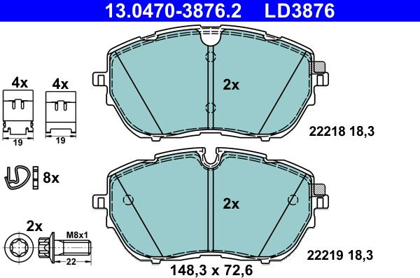 ATE 13.0470-3876.2 - Kit pastiglie freno, Freno a disco autozon.pro