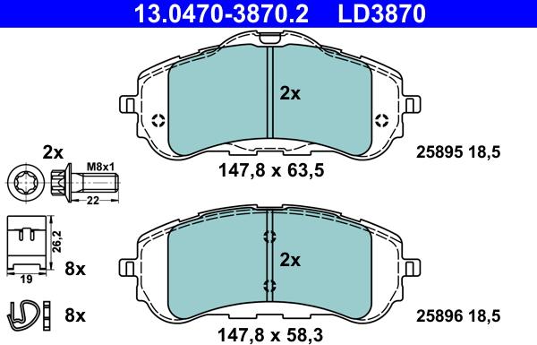 ATE 13.0470-3870.2 - Kit pastiglie freno, Freno a disco autozon.pro