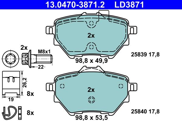 ATE 13.0470-3871.2 - Kit pastiglie freno, Freno a disco autozon.pro