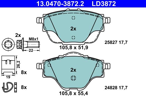 ATE 13.0470-3872.2 - Kit pastiglie freno, Freno a disco autozon.pro