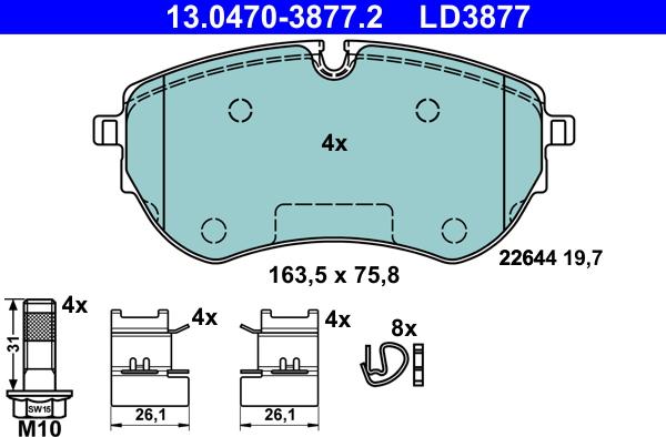 ATE 13.0470-3877.2 - Kit pastiglie freno, Freno a disco autozon.pro