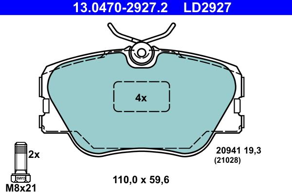 ATE 13.0470-2927.2 - Kit pastiglie freno, Freno a disco autozon.pro