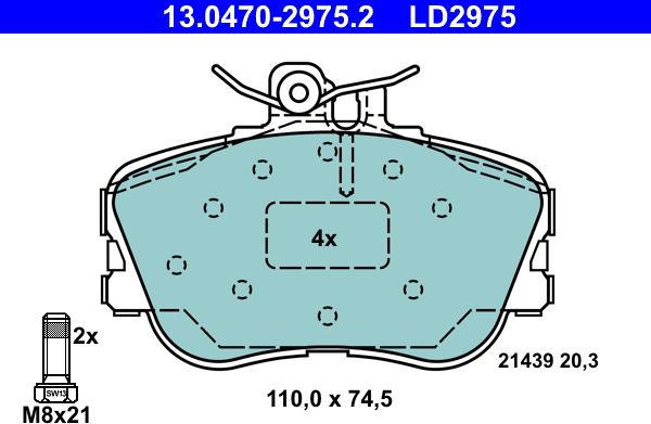 ATE 13.0470-2975.2 - Kit pastiglie freno, Freno a disco autozon.pro