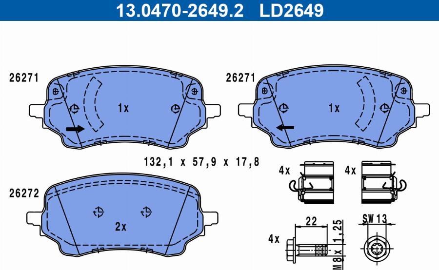 ATE 13.0470-2649.2 - Kit pastiglie freno, Freno a disco autozon.pro