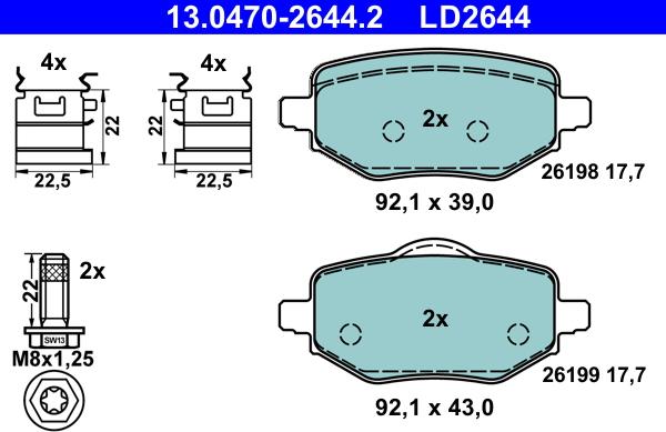 ATE 13.0470-2644.2 - Kit pastiglie freno, Freno a disco autozon.pro