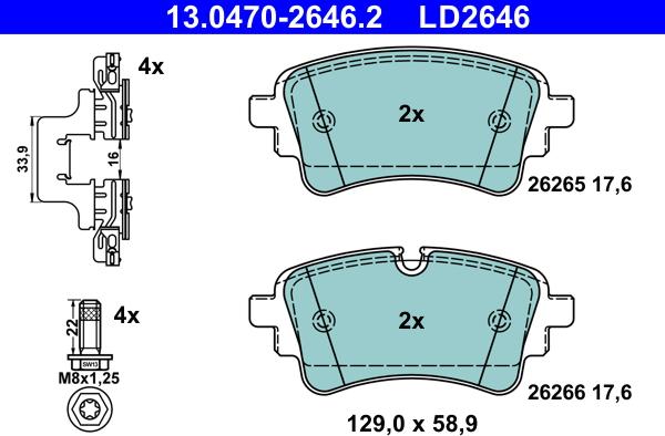 ATE 13.0470-2646.2 - Kit pastiglie freno, Freno a disco autozon.pro