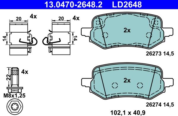 ATE 13.0470-2648.2 - Kit pastiglie freno, Freno a disco autozon.pro