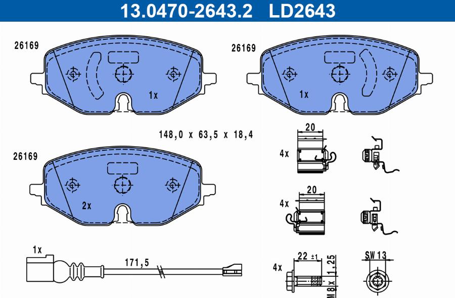 ATE 13.0470-2643.2 - Kit pastiglie freno, Freno a disco autozon.pro