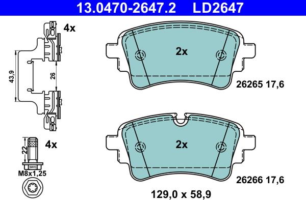 ATE 13.0470-2647.2 - Kit pastiglie freno, Freno a disco autozon.pro