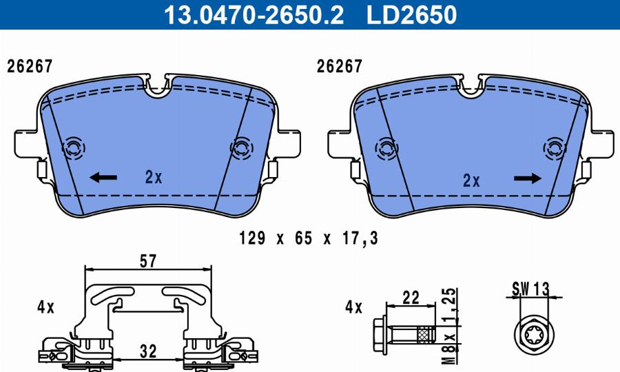 ATE 13.0470-2650.2 - Kit pastiglie freno, Freno a disco autozon.pro