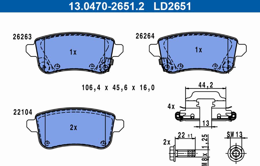 ATE 13.0470-2651.2 - Kit pastiglie freno, Freno a disco autozon.pro