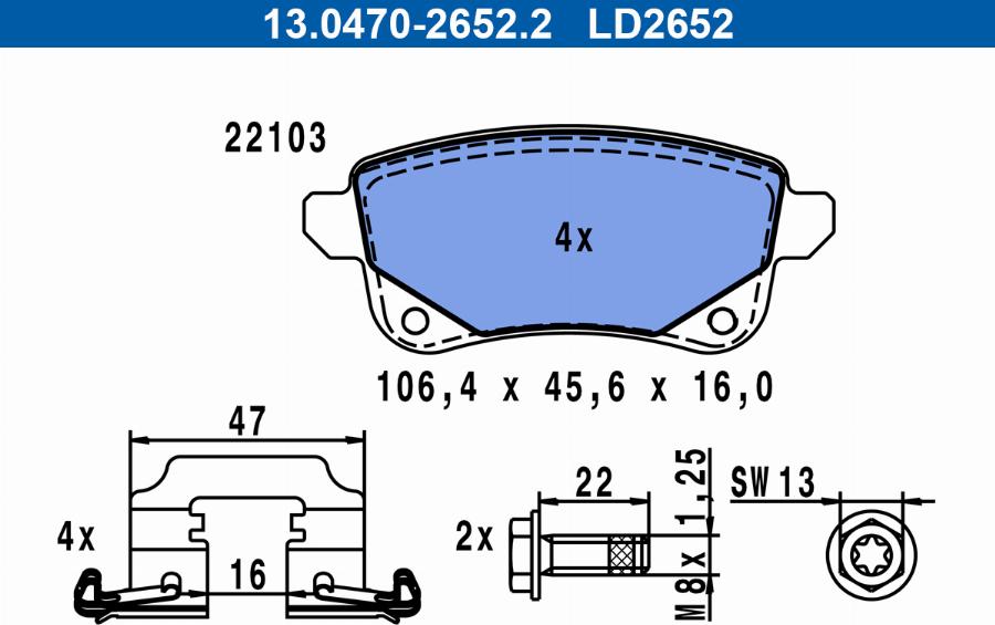 ATE 13.0470-2652.2 - Kit pastiglie freno, Freno a disco autozon.pro