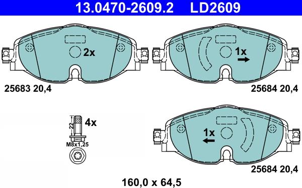 ATE 13.0470-2609.2 - Kit pastiglie freno, Freno a disco autozon.pro