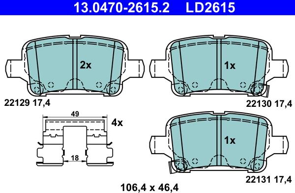 ATE 13.0470-2615.2 - Kit pastiglie freno, Freno a disco autozon.pro