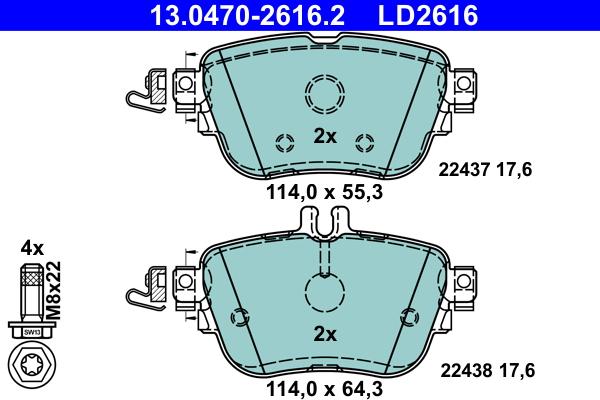 ATE 13.0470-2616.2 - Kit pastiglie freno, Freno a disco autozon.pro