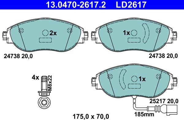 ATE 13.0470-2617.2 - Kit pastiglie freno, Freno a disco autozon.pro