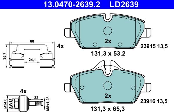 ATE 13.0470-2639.2 - Kit pastiglie freno, Freno a disco autozon.pro