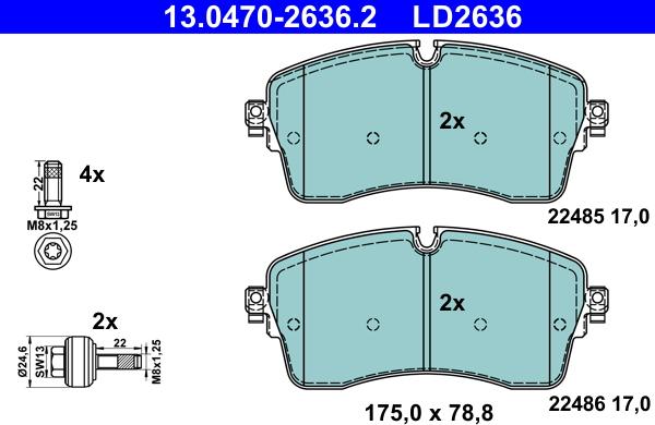 ATE 13.0470-2636.2 - Kit pastiglie freno, Freno a disco autozon.pro