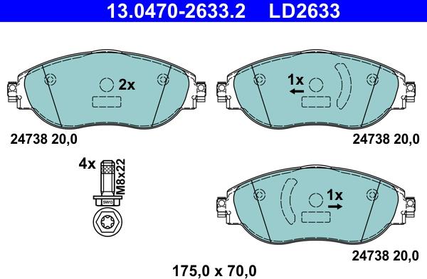 ATE 13.0470-2633.2 - Kit pastiglie freno, Freno a disco autozon.pro