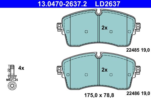 ATE 13.0470-2637.2 - Kit pastiglie freno, Freno a disco autozon.pro