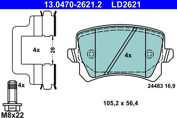 ATE 13.0470-2621.2 - Kit pastiglie freno, Freno a disco autozon.pro