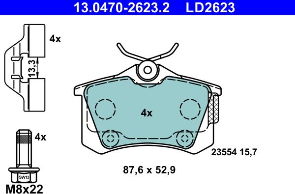 ATE 13.0470-2623.2 - Kit pastiglie freno, Freno a disco autozon.pro