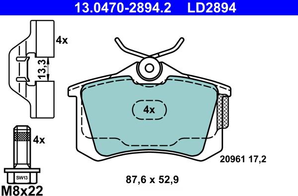 ATE 13.0470-2894.2 - Kit pastiglie freno, Freno a disco autozon.pro