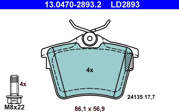 ATE 13.0470-2893.2 - Kit pastiglie freno, Freno a disco autozon.pro